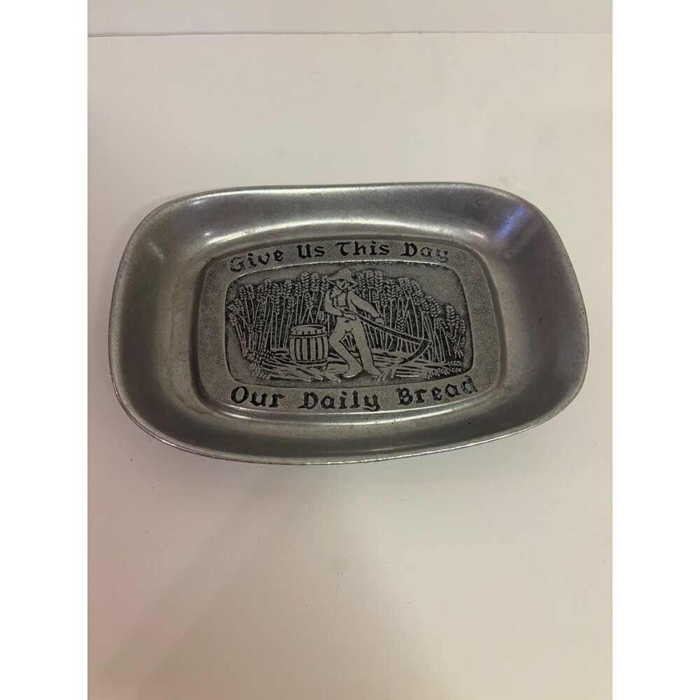 Vintage WILTON Pewter Give Us This Day Our Daily Bread Metal Tray Dish Harvest